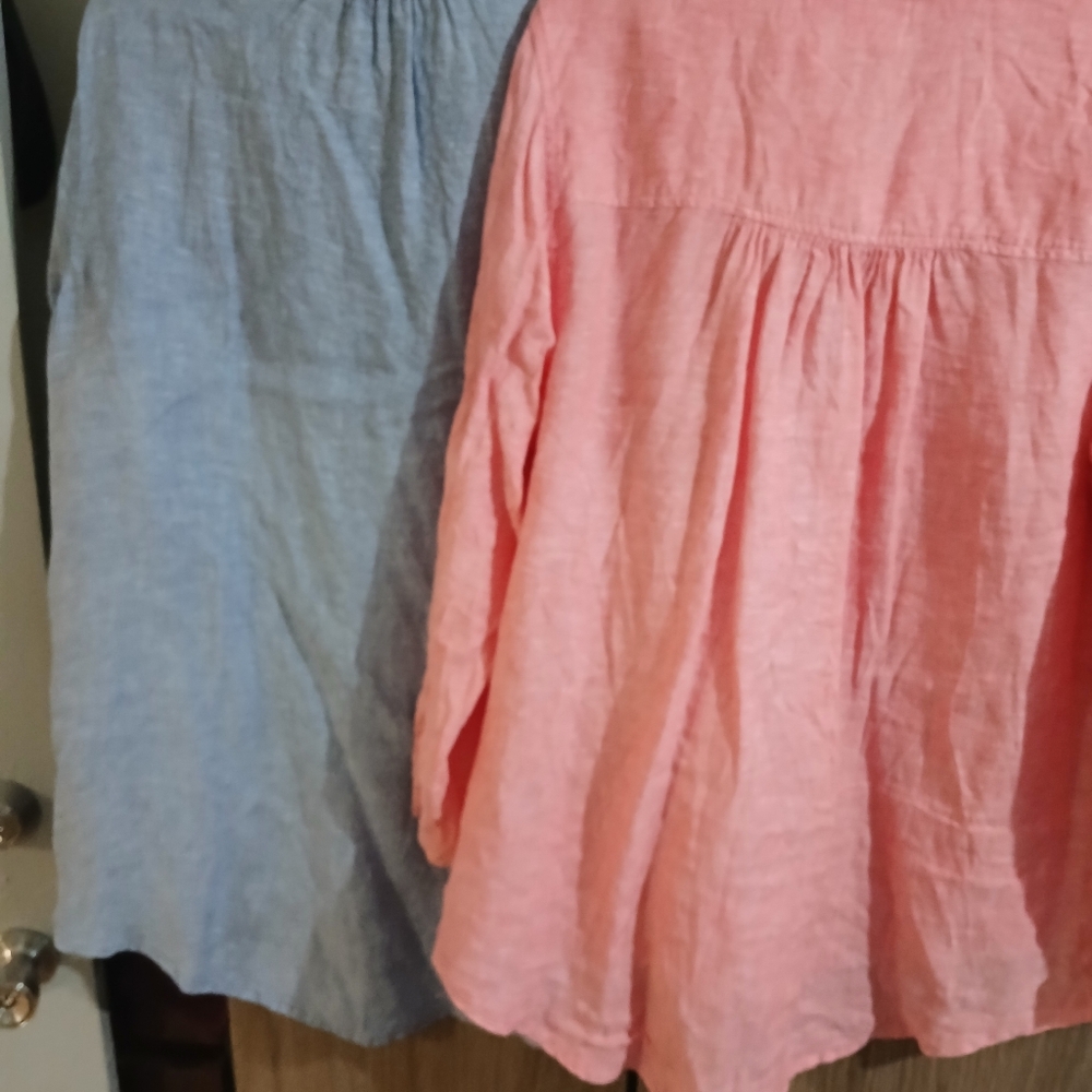 Women's Linen Button-Up Tops - Pink, Blue, and Coral Rolled Up Sleeves - Picture 13 of 14